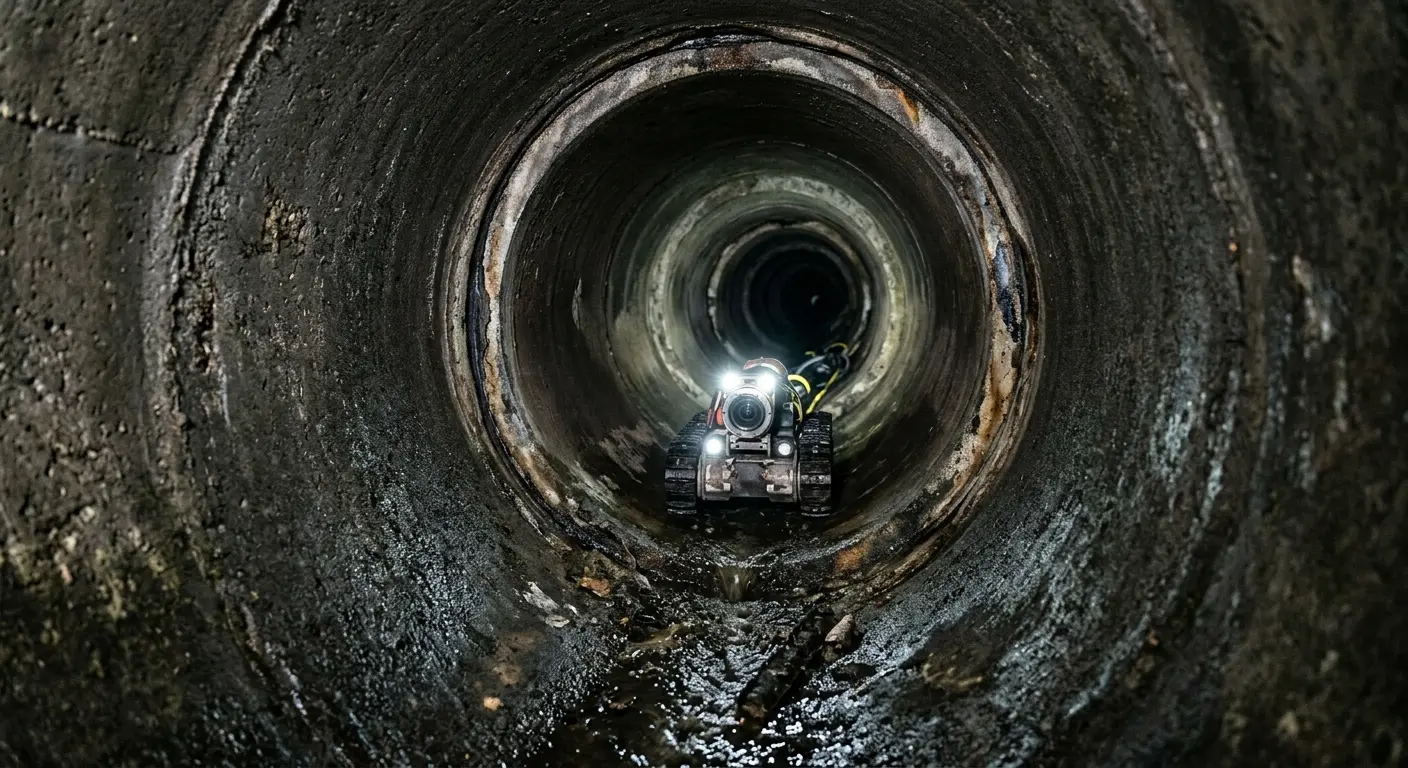 Robotic sewer camera inspecting pipe interior for Sewer Line Cleaning in Whitestown