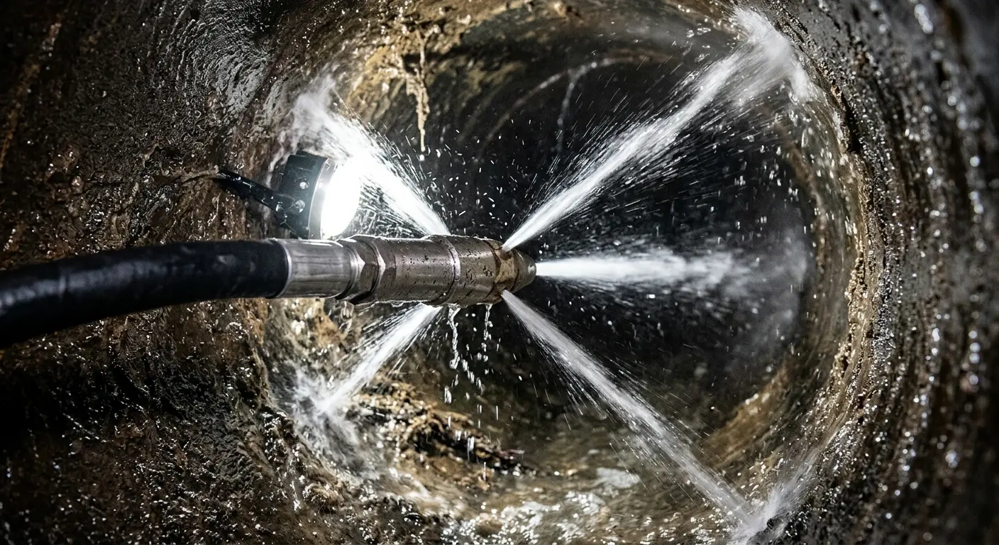 High-pressure hydro jetting nozzle cleaning sewer pipe for Storm Drain Cleaning in Whitestown